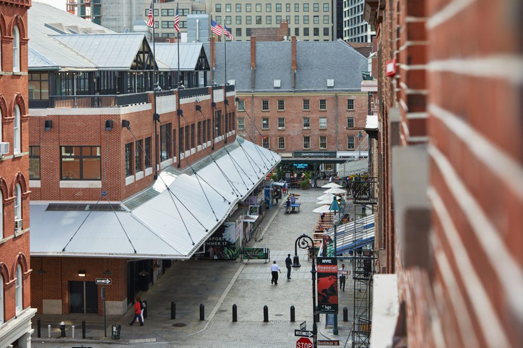 Another aerial view of the building and street